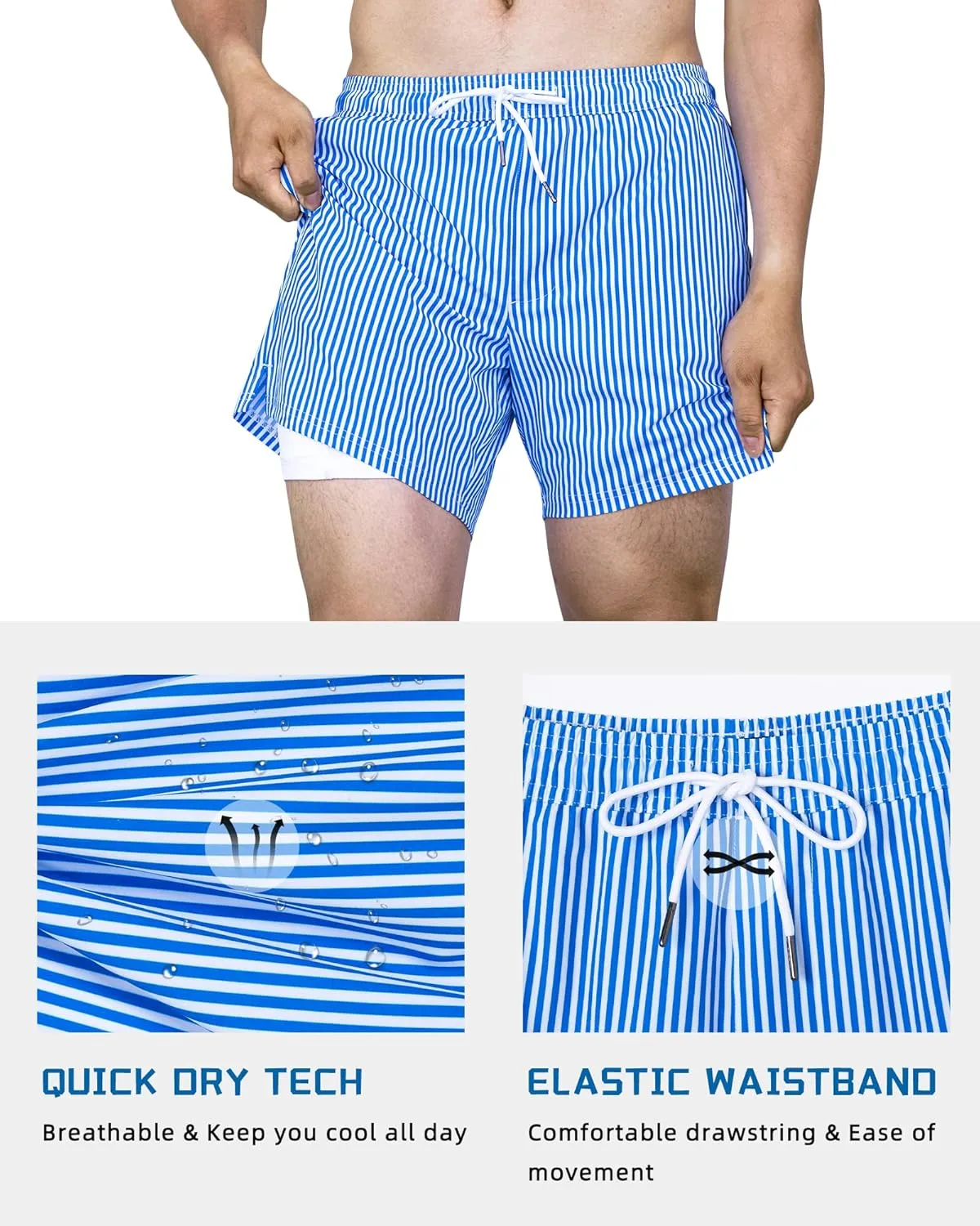 SURF CUZ Mens Swim Trunks with Compression Liner Swimming Trunks 5 Inch Bathing Suit Quick Dry Swim Shorts