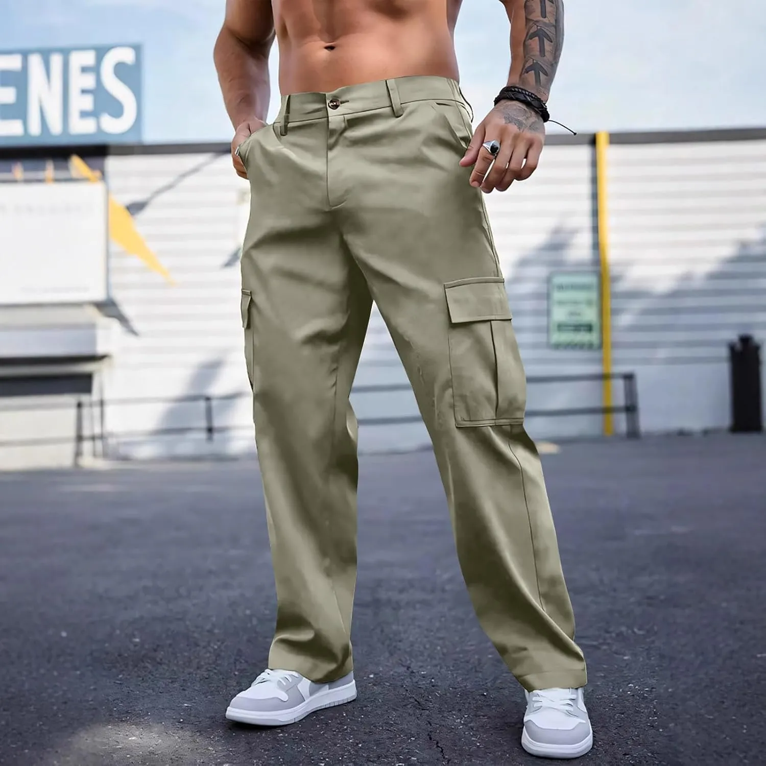 Tactical Cargo Pants for Men Lightweight Workout Pants with Multi-Pocket Active Baggy Trousers