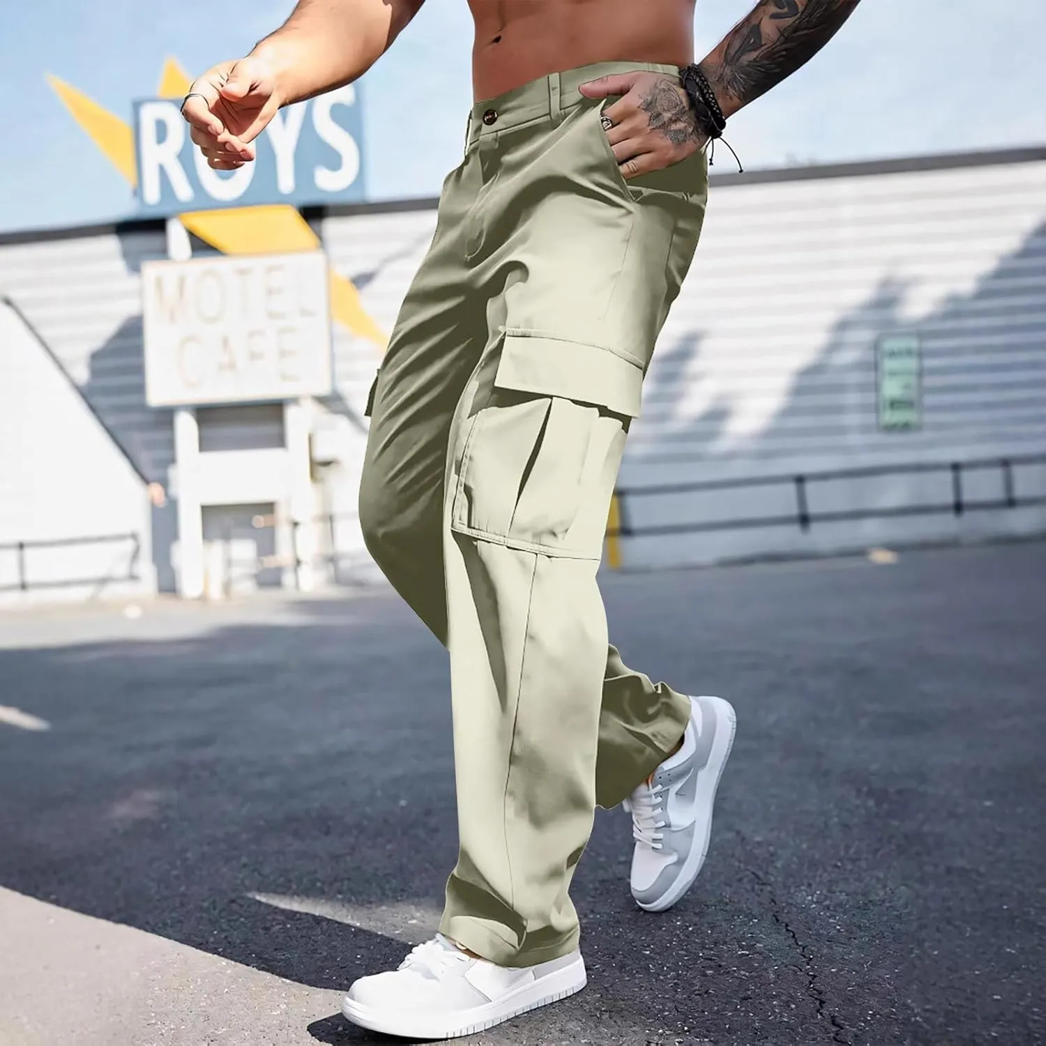 Tactical Cargo Pants for Men Lightweight Workout Pants with Multi-Pocket Active Baggy Trousers