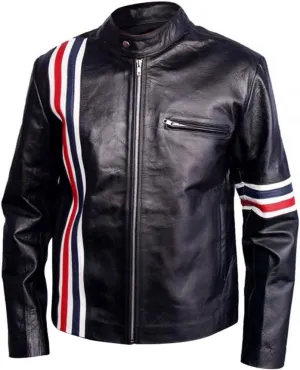 The Jasperz Peter Fonda Easy Rider Americn star biker Sheep leather jacket with USA Flag,XXS-3XL