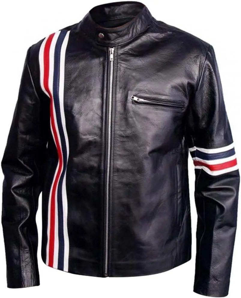 The Jasperz Peter Fonda Easy Rider Americn star biker Sheep leather jacket with USA Flag,XXS-3XL