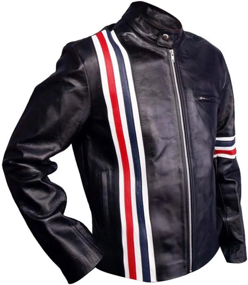 The Jasperz Peter Fonda Easy Rider Americn star biker Sheep leather jacket with USA Flag,XXS-3XL