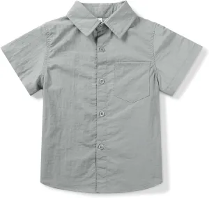 Toddler&Boys Shorts Sleeve Button Down Casual Shirts Quick Dry Solid Summer Outdoor Beach Tops