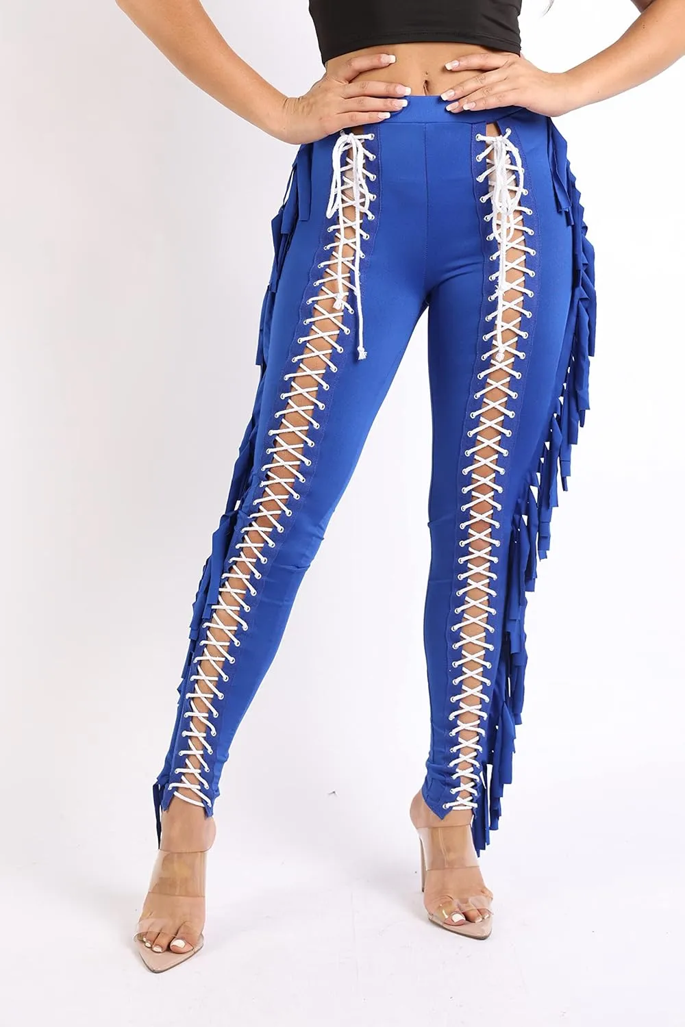 TOO HOT FASHIONS Women's Lace Up Pants High Waist Leggings Trousers Tights Skinny Stretch and Fit Curves Perfectly