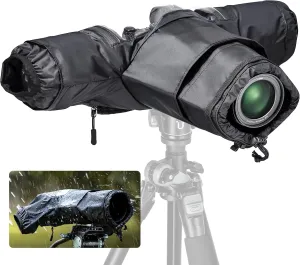 ULANZI RC01 Camera Rain Cover, Small Size Durable Nylon Raincoat Compatible with Canon Sony Nikon DSLR Mirrorless Vlog Camera & Lenses Within 260mm, with Sleeves, Drawstrings, Viewing Window