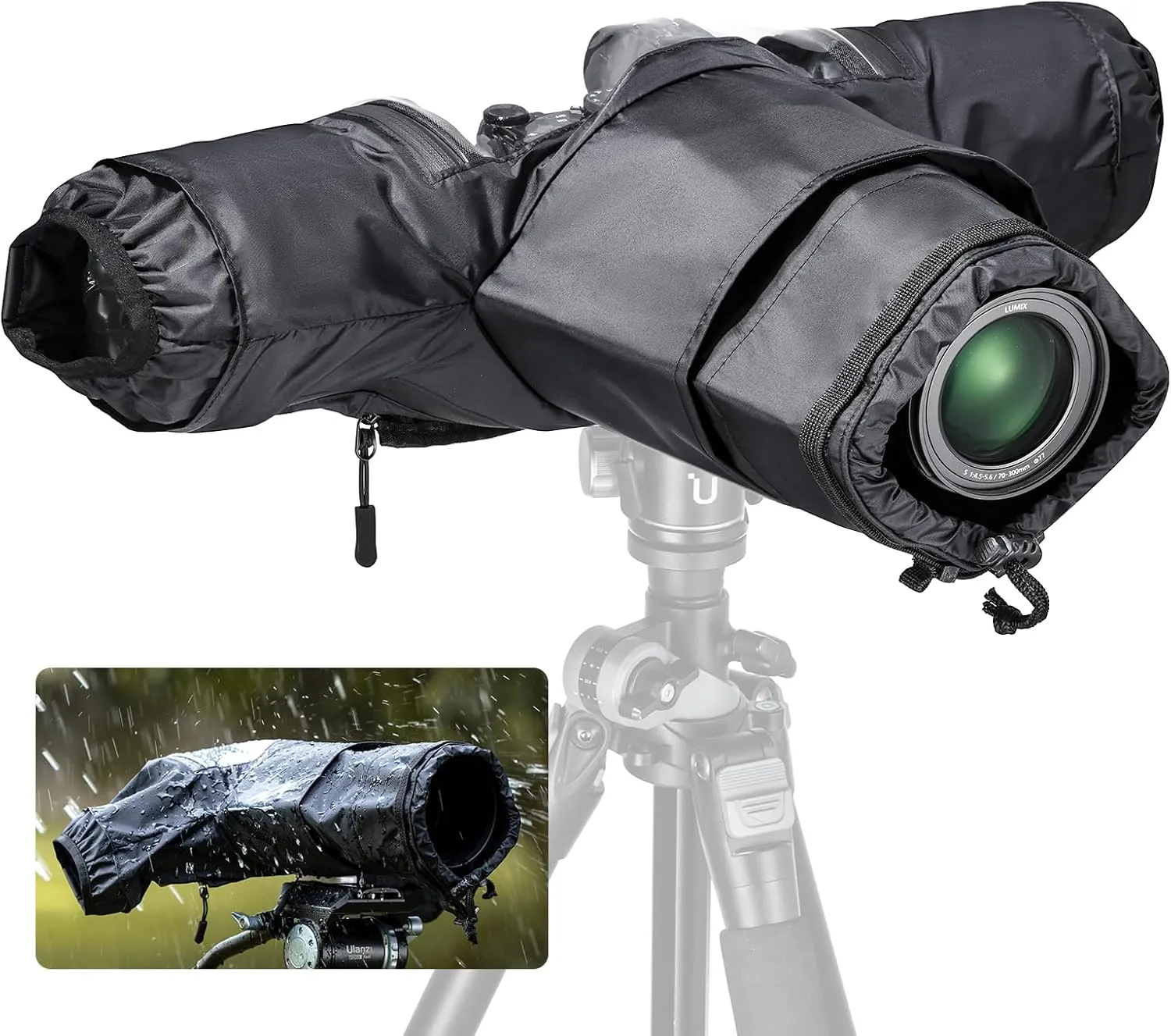 ULANZI RC01 Camera Rain Cover, Small Size Durable Nylon Raincoat Compatible with Canon Sony Nikon DSLR Mirrorless Vlog Camera & Lenses Within 260mm, with Sleeves, Drawstrings, Viewing Window