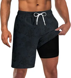 UNICOMIDEA Men Swim Trunks with Compression Liner 9 Inch Long Board Shorts
