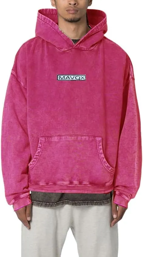 UNISEX Pullover Oversized Acid Wash Hoodie Heavyweight Athletic Vintage Sweatshirt Streetwear with Towel embroidery