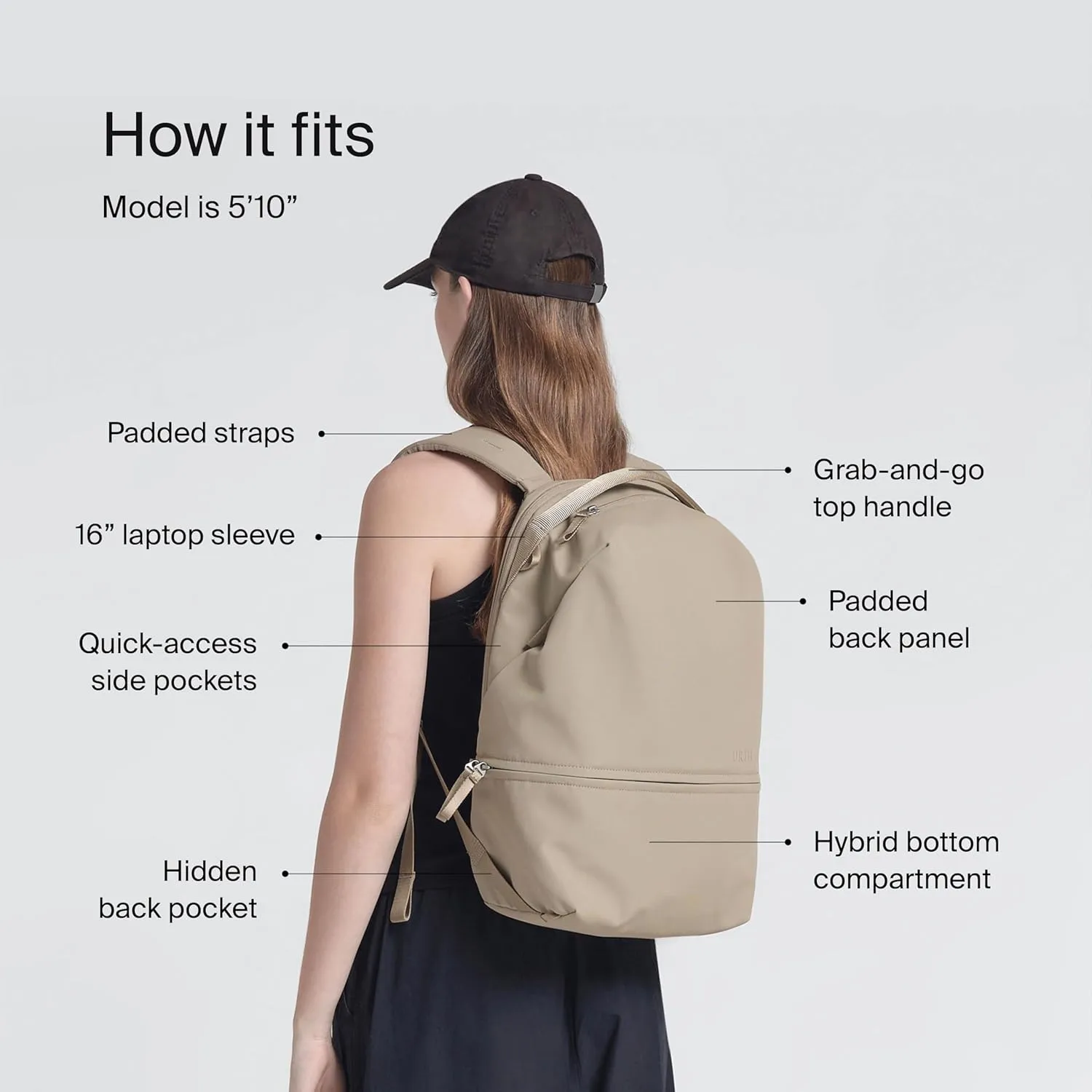 Urth Arkose 20L Modular Backpack   3.7L Camera Insert - Water Resistant, Anti-Theft, Recycled Bag for DSLR/SLR/Mirrorless, 13-16 Inch Laptop in Beige