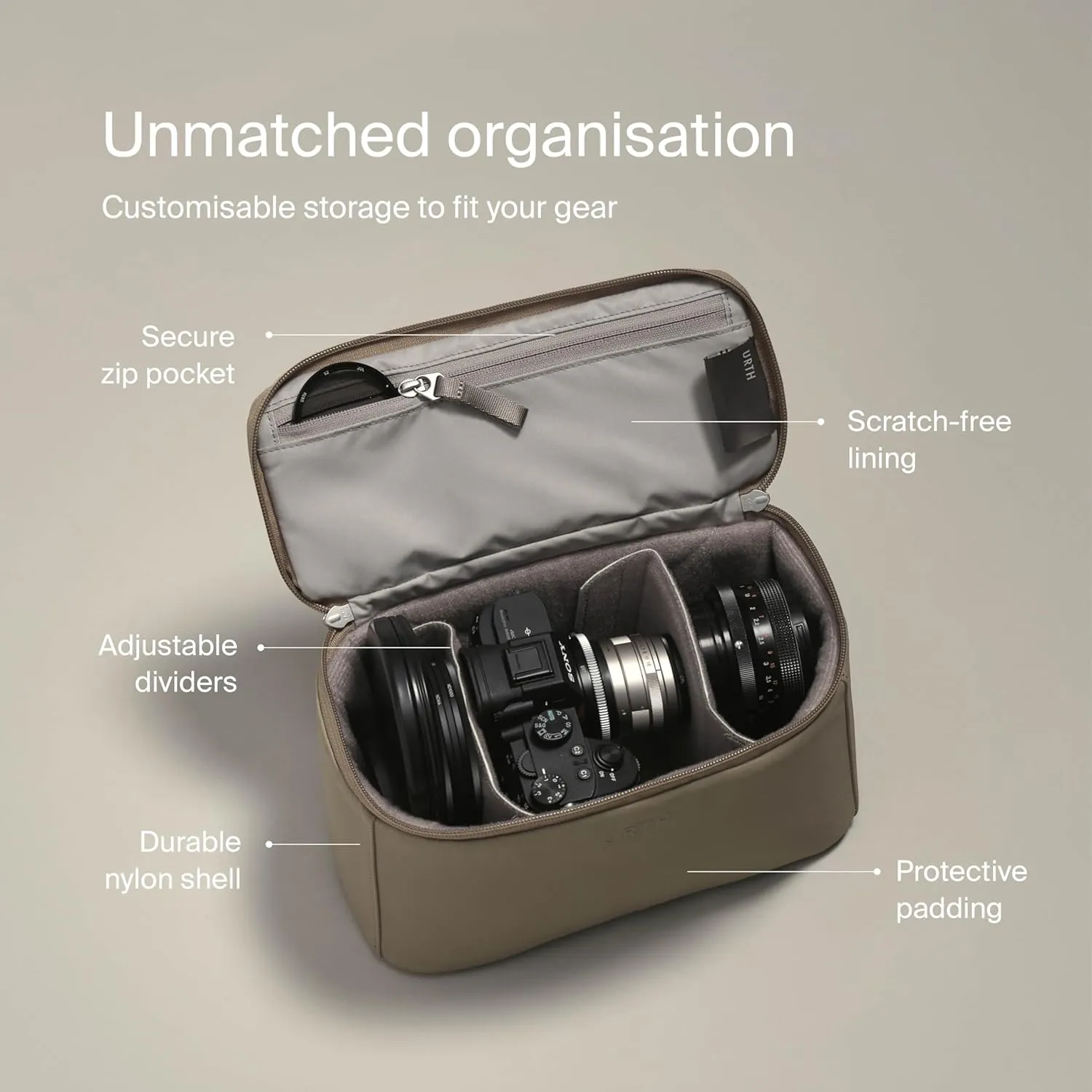 Urth Arkose 20L Modular Backpack   3.7L Camera Insert - Water Resistant, Anti-Theft, Recycled Bag for DSLR/SLR/Mirrorless, 13-16 Inch Laptop in Beige