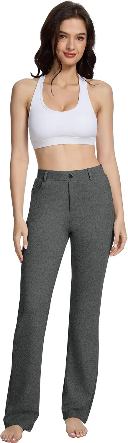 VIMPEP 2024 Fall Womens Classic Yoga Dress Pants High Rise Straight Soft Feeling Pull On Work Yoga Pants for Casual 2202