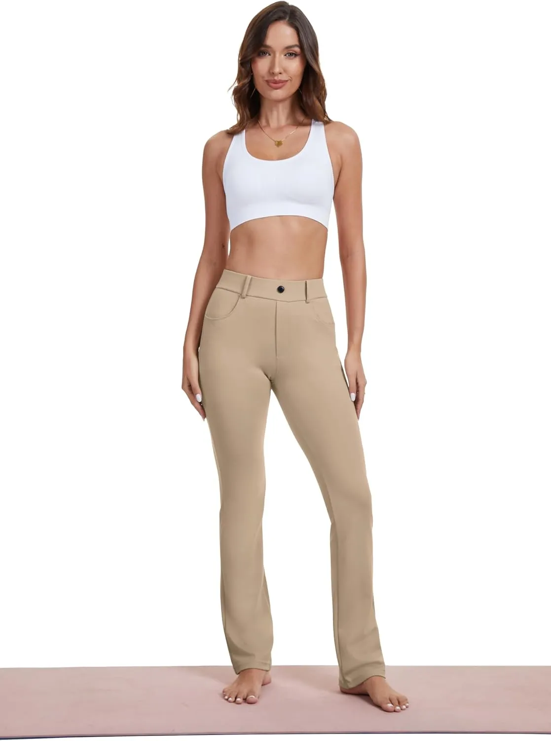 VIMPEP 2024 Fall Womens Classic Yoga Dress Pants High Rise Straight Soft Feeling Pull On Work Yoga Pants for Casual 2202