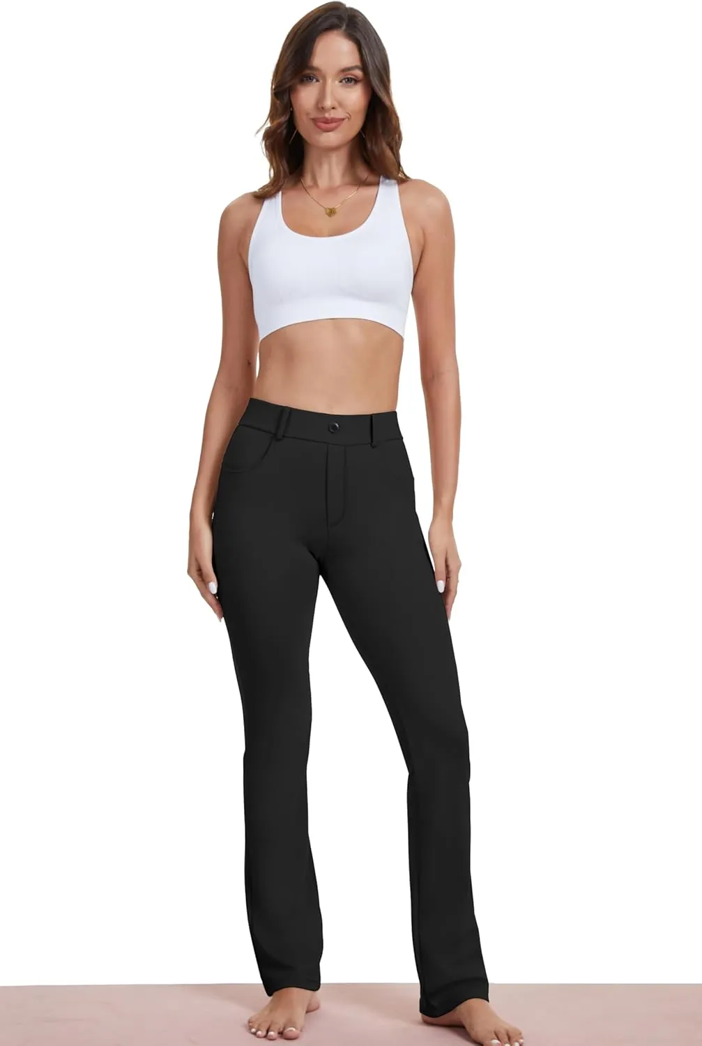 VIMPEP 2024 Fall Womens Classic Yoga Dress Pants High Rise Straight Soft Feeling Pull On Work Yoga Pants for Casual 2202