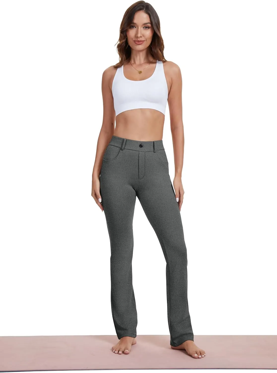 VIMPEP 2024 Fall Womens Classic Yoga Dress Pants High Rise Straight Soft Feeling Pull On Work Yoga Pants for Casual 2202