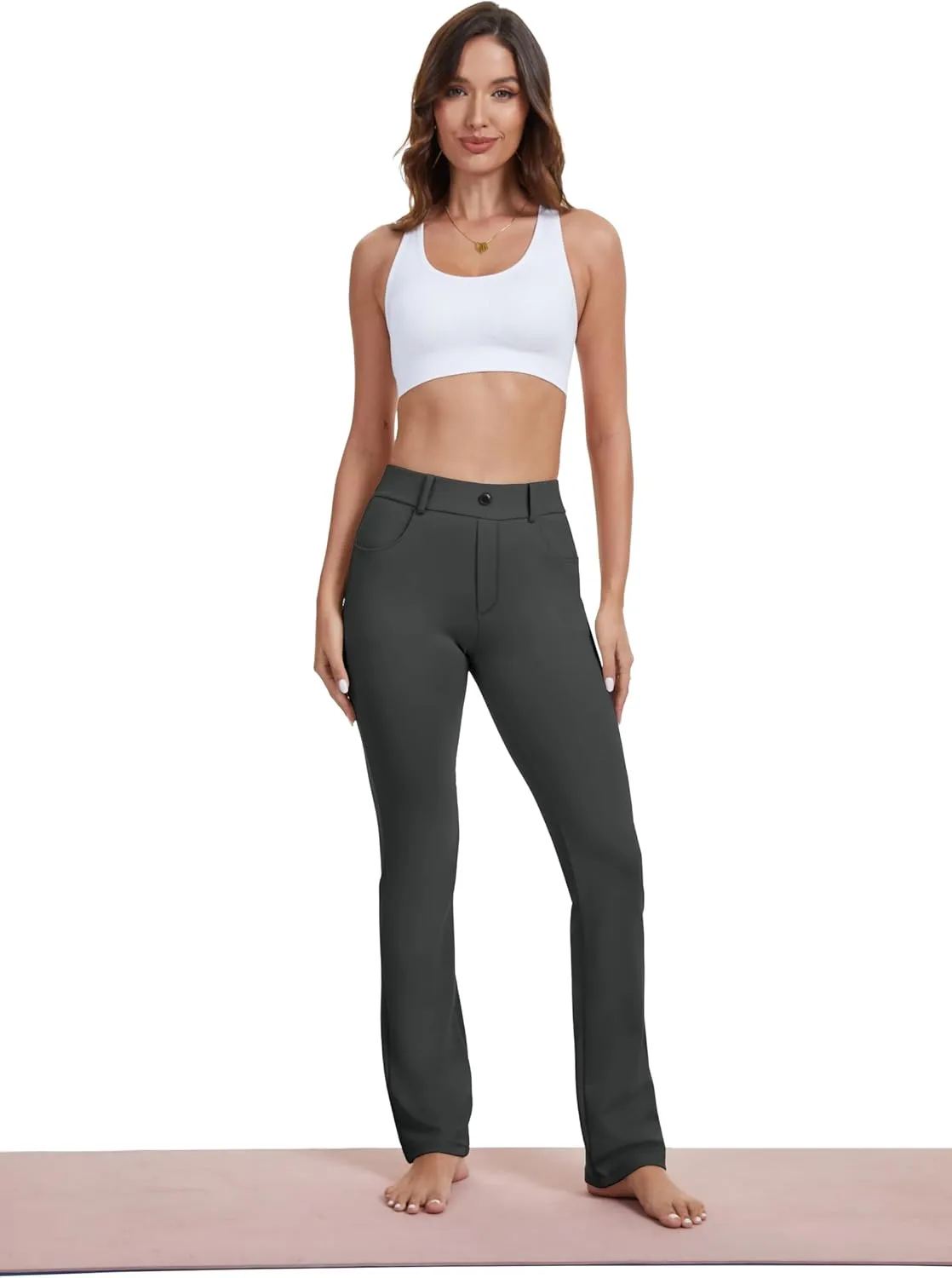 VIMPEP 2024 Fall Womens Classic Yoga Dress Pants High Rise Straight Soft Feeling Pull On Work Yoga Pants for Casual 2202