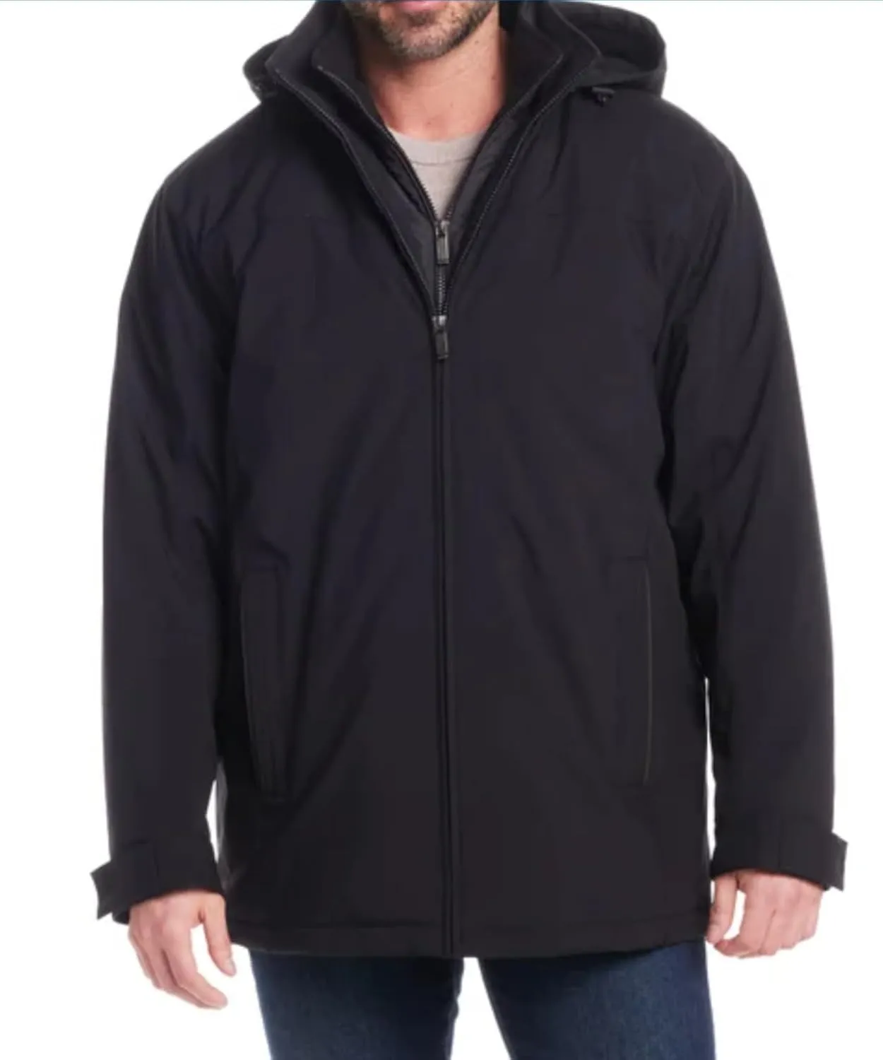 Weatherproof Mens Ultra Tech Removable Fleece Lined Hood Jacket (XX-LARGE, BLACK)