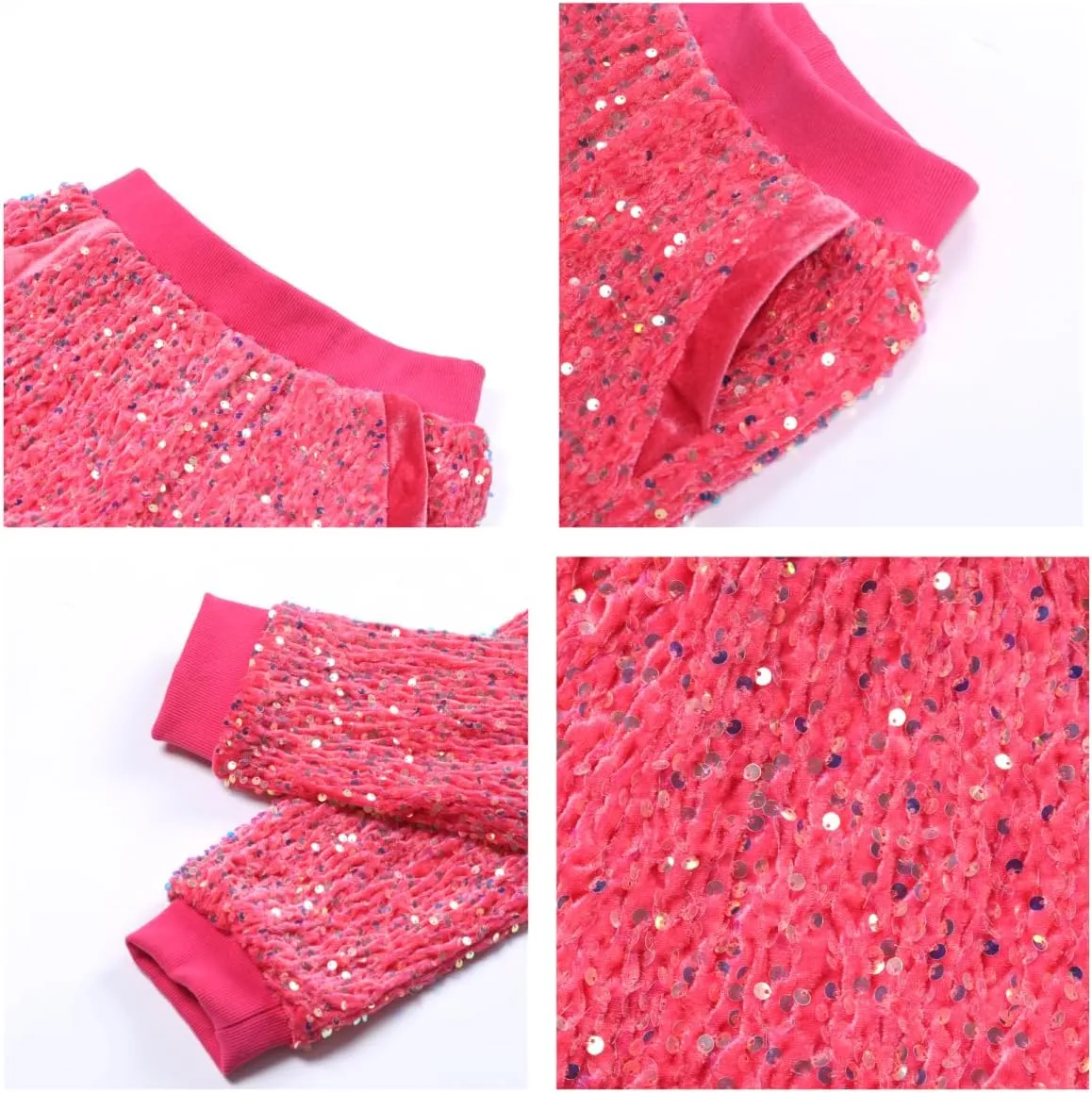 WELAKEN Girls Sequin Sweatpants Kid Sparkle Elastic Waist Dance Party Pants with Lining