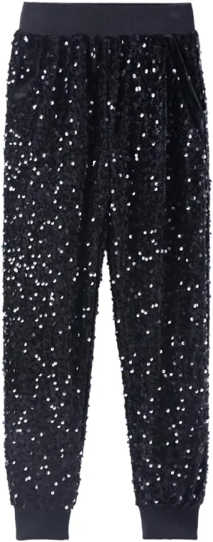 WELAKEN Girls Sequin Sweatpants Kid Sparkle Elastic Waist Dance Party Pants with Lining