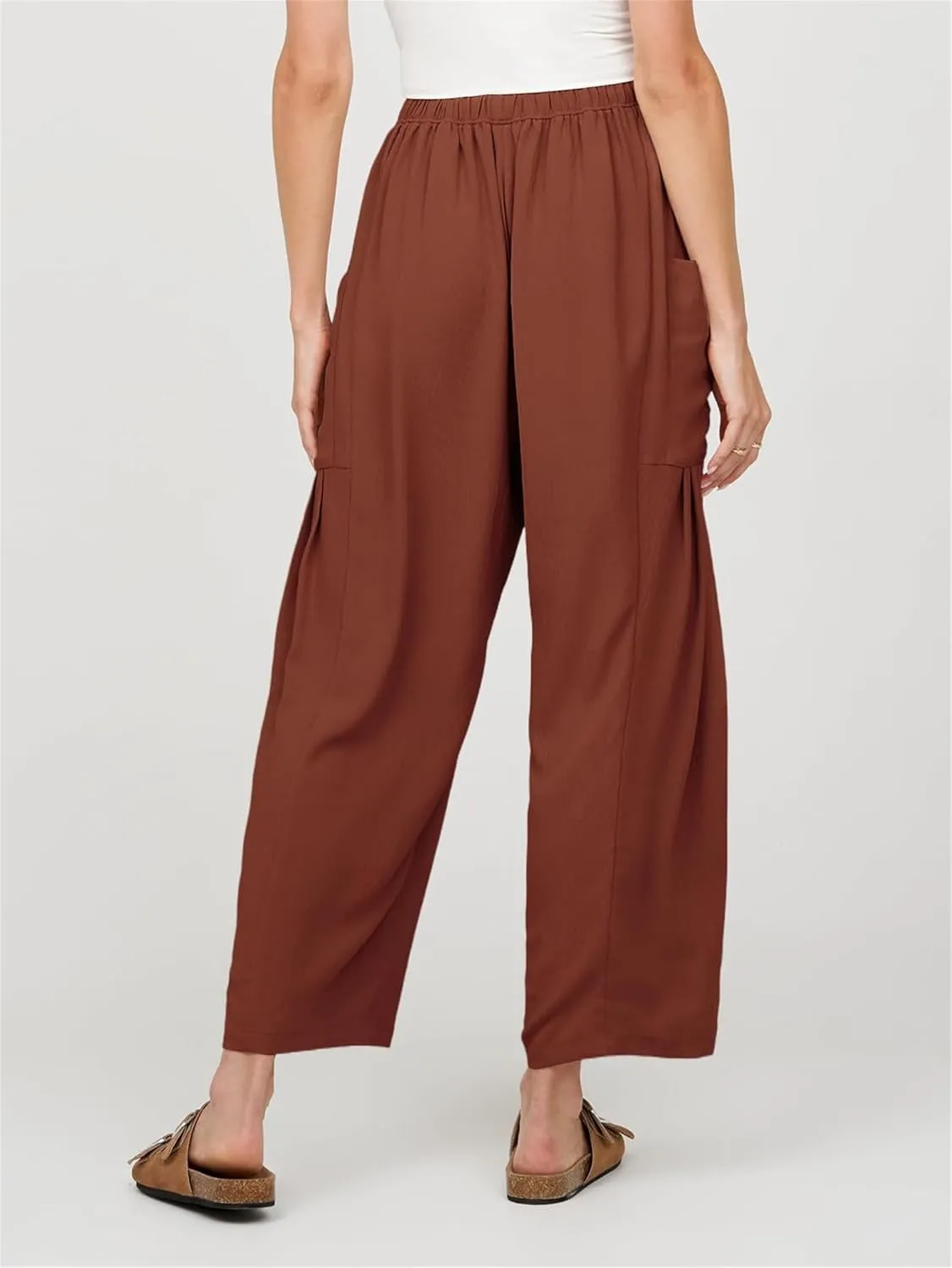 Wide Leg Pants for Women High Waist Drawstring Palazzo Pants Summer Casual Beach Harem Pants Trousers with Pockets