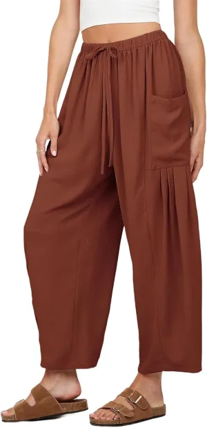 Wide Leg Pants for Women High Waist Drawstring Palazzo Pants Summer Casual Beach Harem Pants Trousers with Pockets