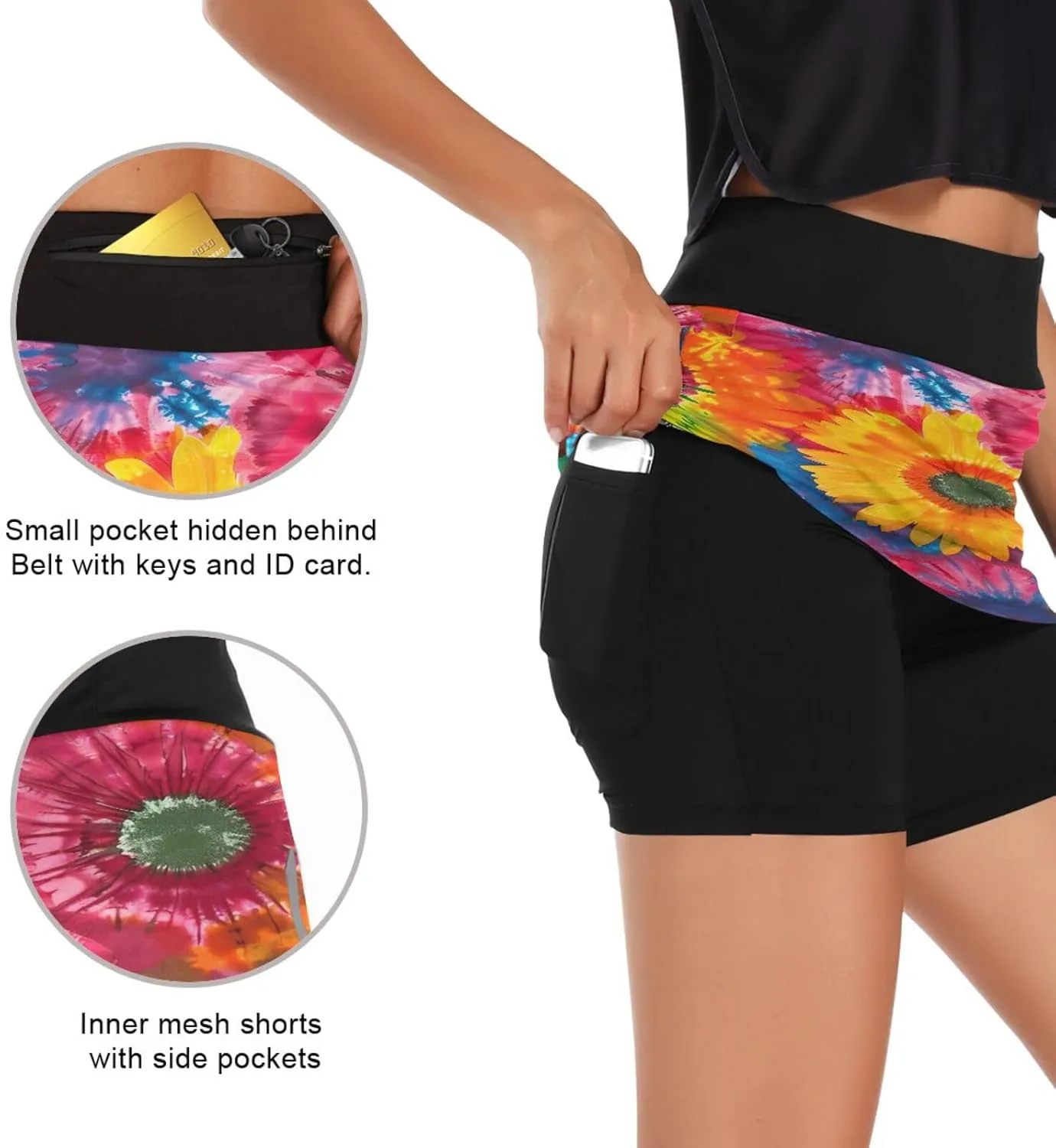 Wildflowers Botanical Ladies Skorts with Pockets High Waisted Womens Tennis Shorts, Mini Skirt
