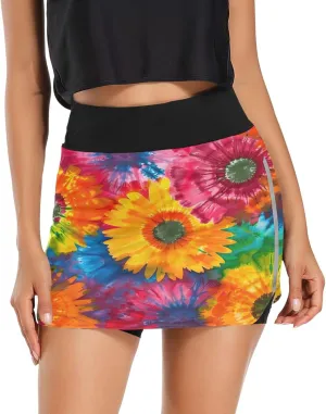 Wildflowers Botanical Ladies Skorts with Pockets High Waisted Womens Tennis Shorts, Mini Skirt