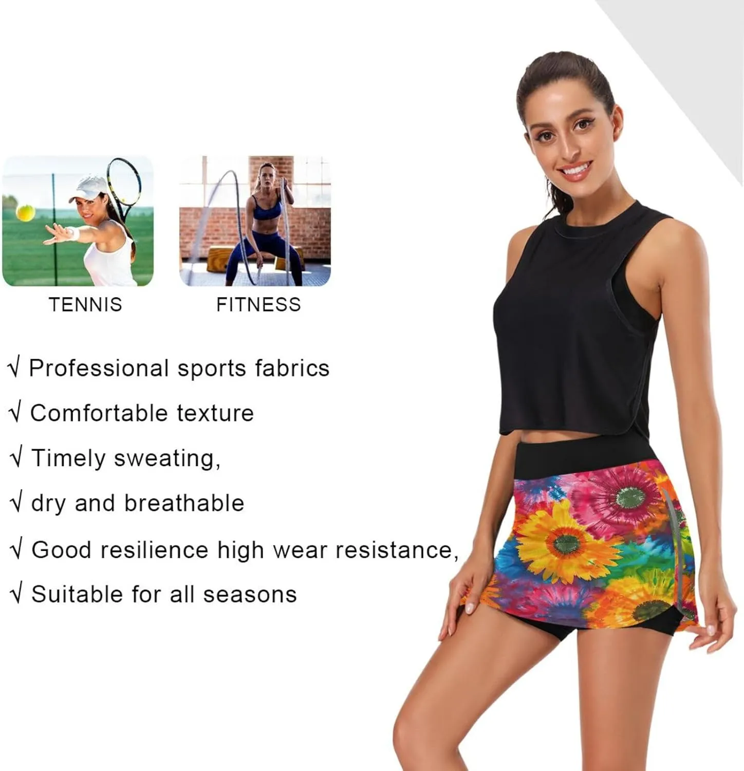 Wildflowers Botanical Ladies Skorts with Pockets High Waisted Womens Tennis Shorts, Mini Skirt