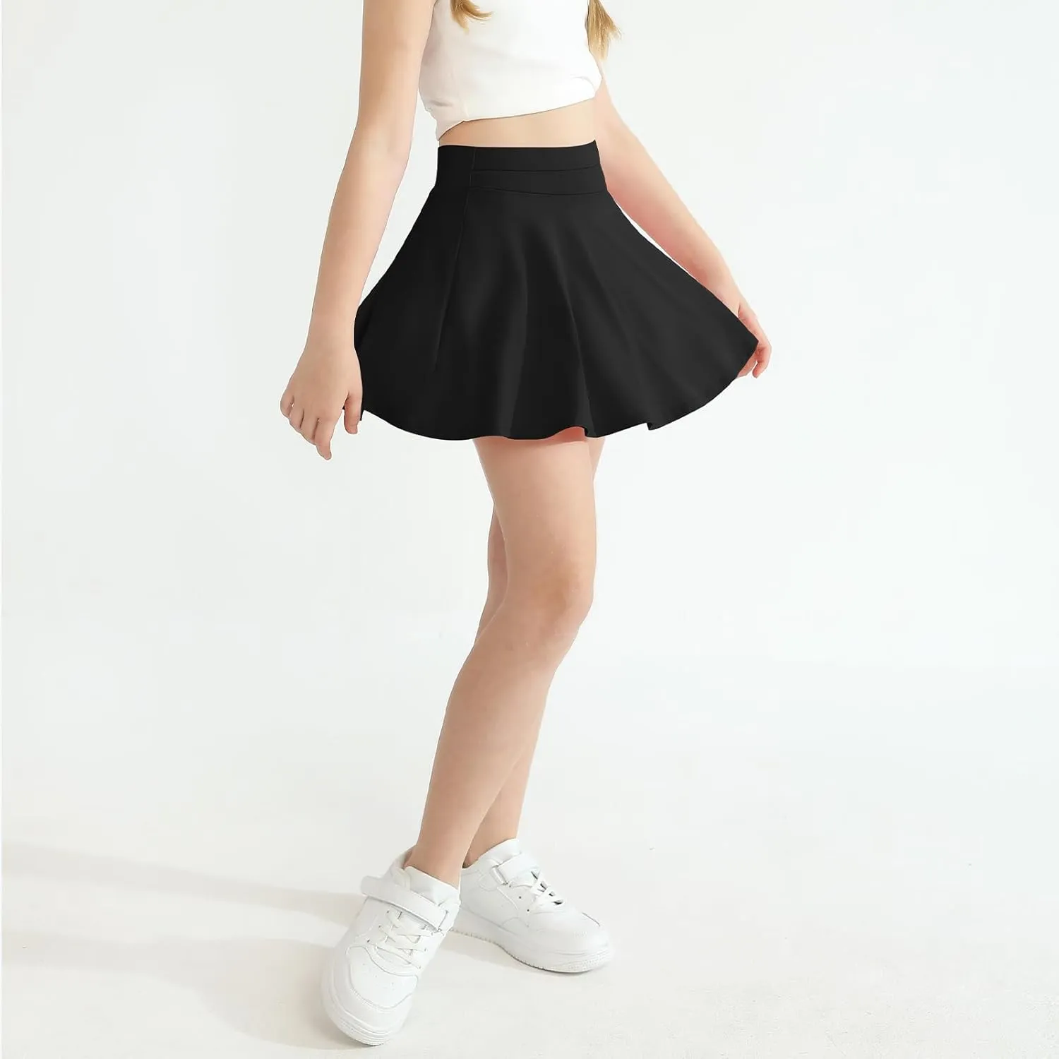 WISREMT Girls Flowy Skirt Athletic Shorts High Waist Tennis Skirt with Spandex Liner and Pocket 2 in 1 Cheer Golf Skort