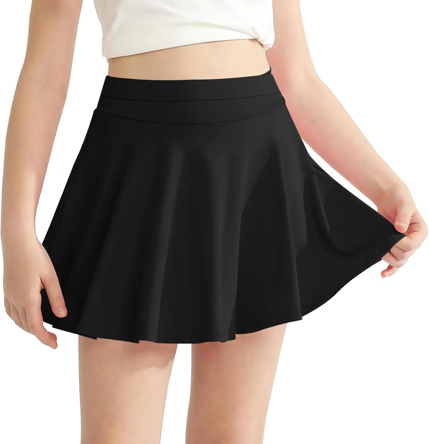 WISREMT Girls Flowy Skirt Athletic Shorts High Waist Tennis Skirt with Spandex Liner and Pocket 2 in 1 Cheer Golf Skort