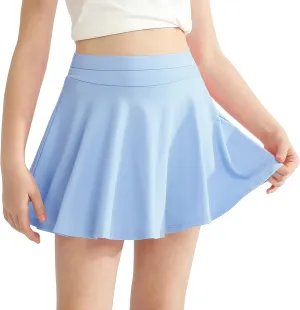 WISREMT Girls Flowy Skirt Athletic Shorts High Waist Tennis Skirt with Spandex Liner and Pocket 2 in 1 Cheer Golf Skort