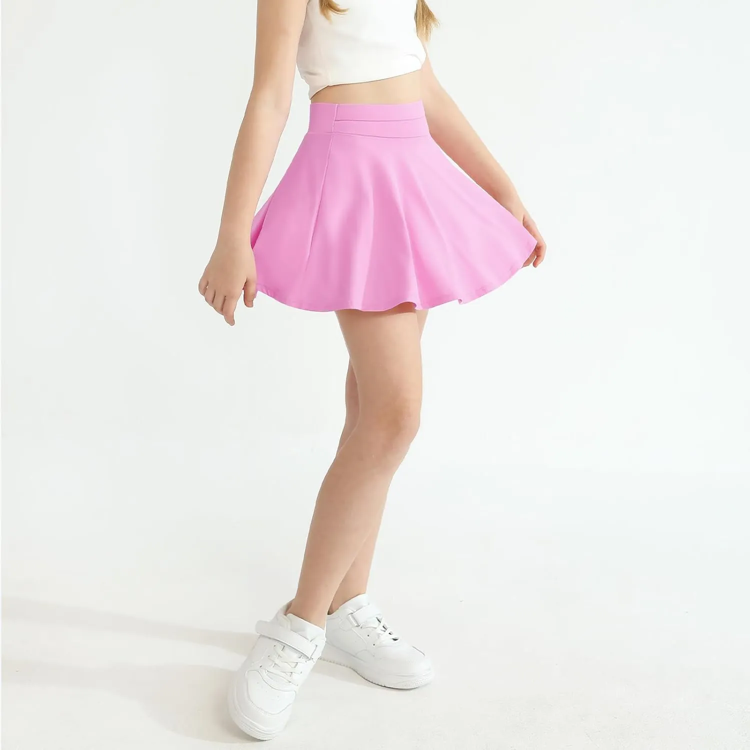 WISREMT Girls Flowy Skirt Athletic Shorts High Waist Tennis Skirt with Spandex Liner and Pocket 2 in 1 Cheer Golf Skort