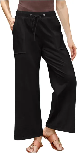 Women Cotton Linen All Match Casual Pants, Summer Drawstring Wide Leg Trousers Going Out Vacation Clothes with Pockets
