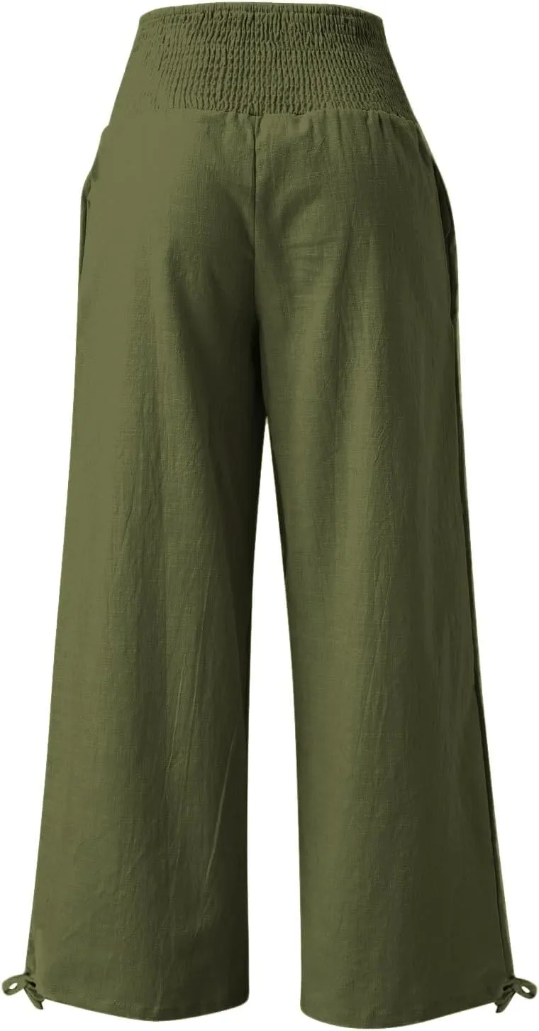 Women Cotton Linen Summer Y2K Fashion Pants Low Waist Bootcut Slim-Fit Pant Trousers Beach