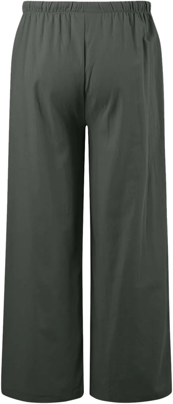 Women Linen Blend Summer Letter Patched Pant Trousers Low Waist Baggy Stretchy Slim Fit Trousers Beach