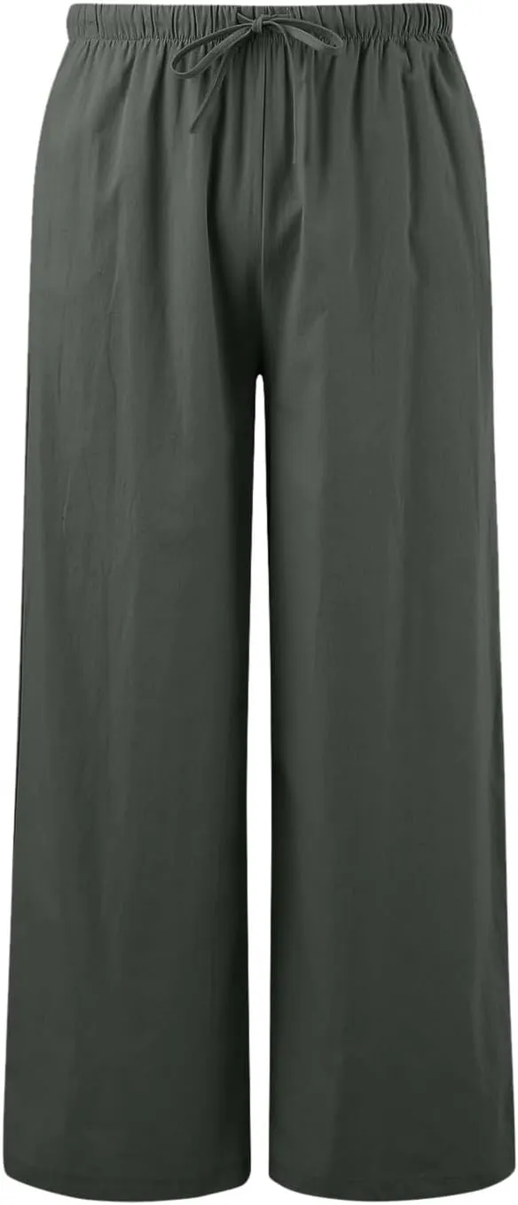 Women Linen Blend Summer Letter Patched Pant Trousers Low Waist Baggy Stretchy Slim Fit Trousers Beach