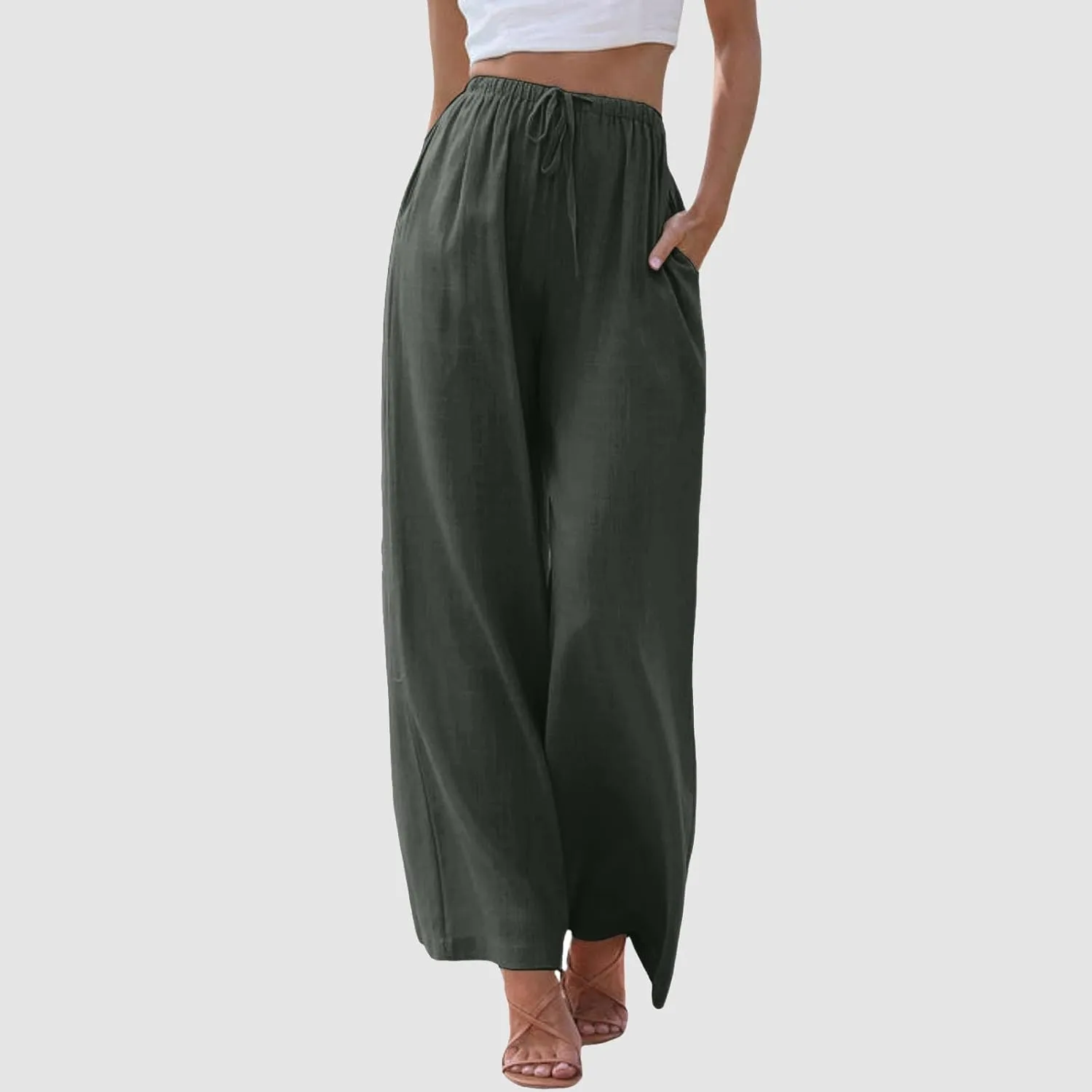 Women Linen Blend Summer Letter Patched Pant Trousers Low Waist Baggy Stretchy Slim Fit Trousers Beach