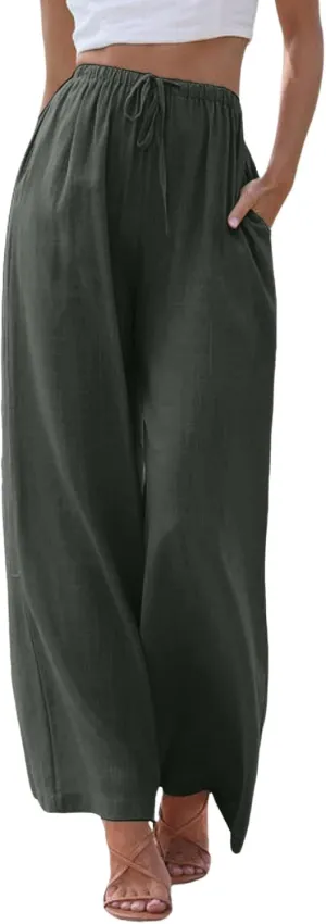 Women Linen Blend Summer Letter Patched Pant Trousers Low Waist Baggy Stretchy Slim Fit Trousers Beach
