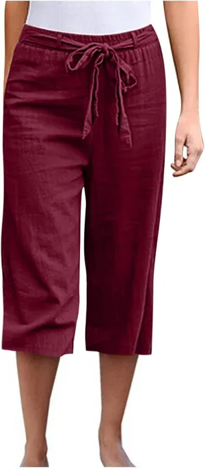 Women Linen Blend Summer Loose Flowy Palazzo Pants High Waist Bootcut Slim-Fit Palazzo Lounge Pants Travel