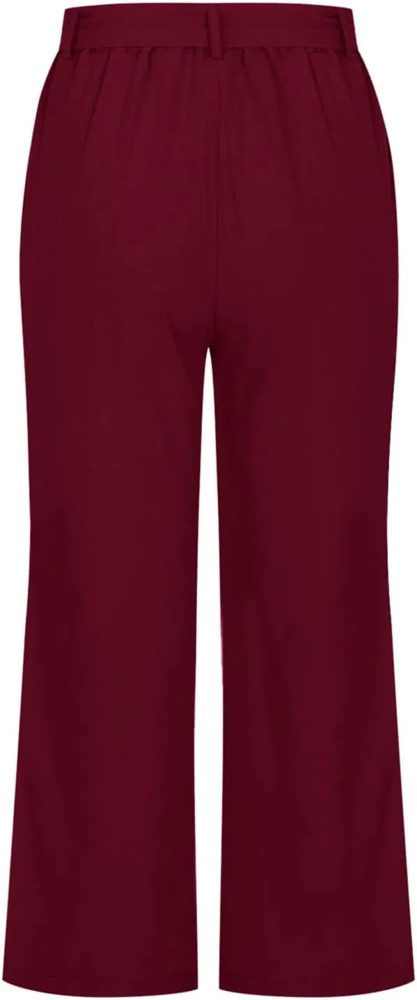 Women Linen Blend Summer Loose Flowy Palazzo Pants High Waist Bootcut Slim-Fit Palazzo Lounge Pants Travel