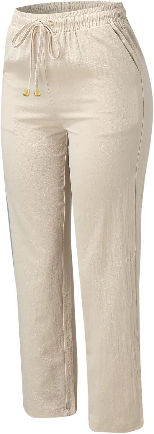 Women Linen Summer Breathable Palazzo Pants Low Waist Bootcut Slim-Fit Pants Business Work