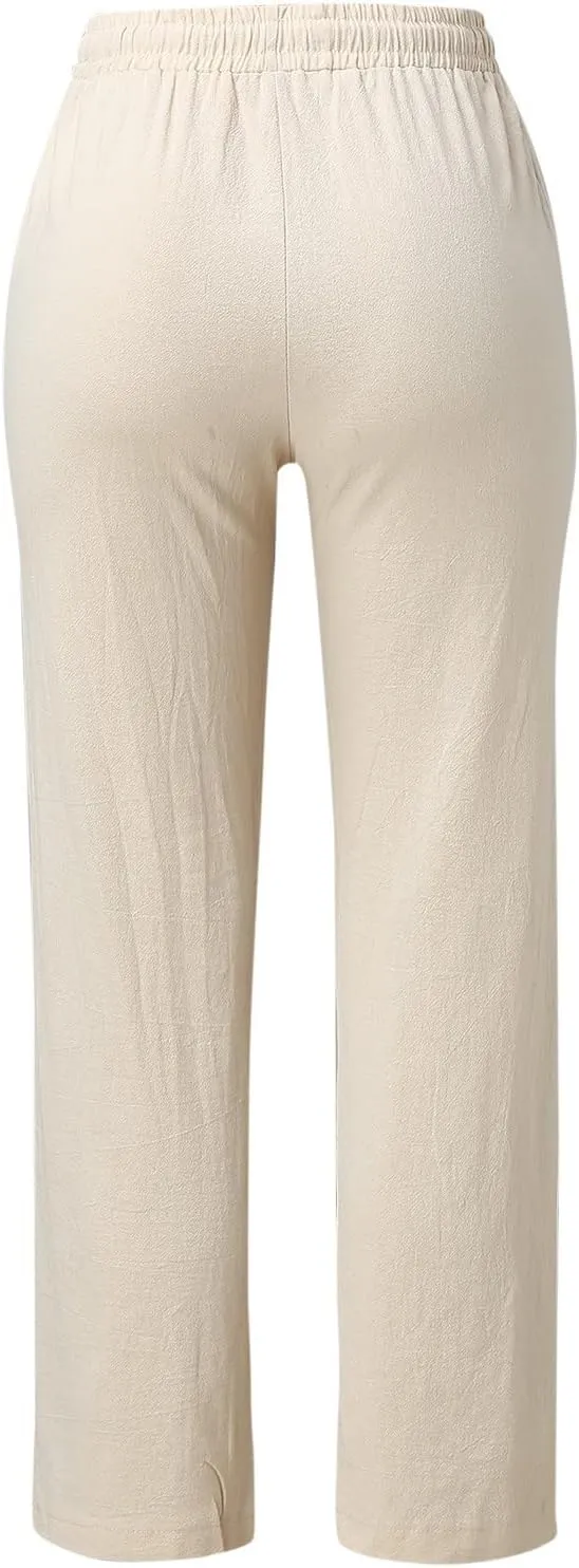 Women Linen Summer Breathable Palazzo Pants Low Waist Bootcut Slim-Fit Pants Business Work