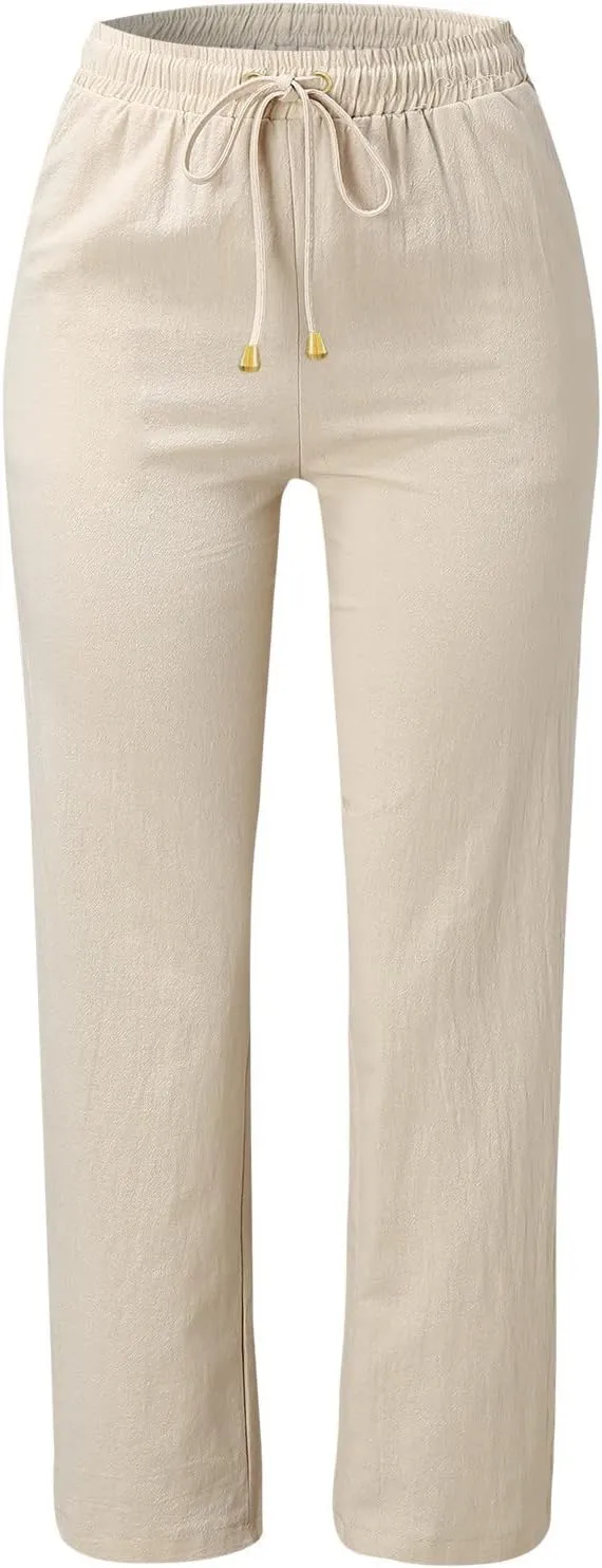 Women Linen Summer Breathable Palazzo Pants Low Waist Bootcut Slim-Fit Pants Business Work
