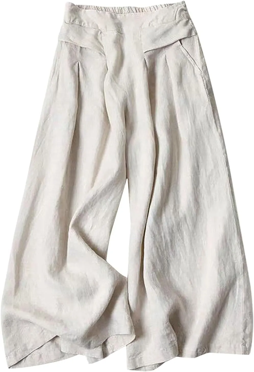 Women Linen Summer Split Flowy Palazzo Pants Low Waist Straight Loose Fit Pant Trousers Office