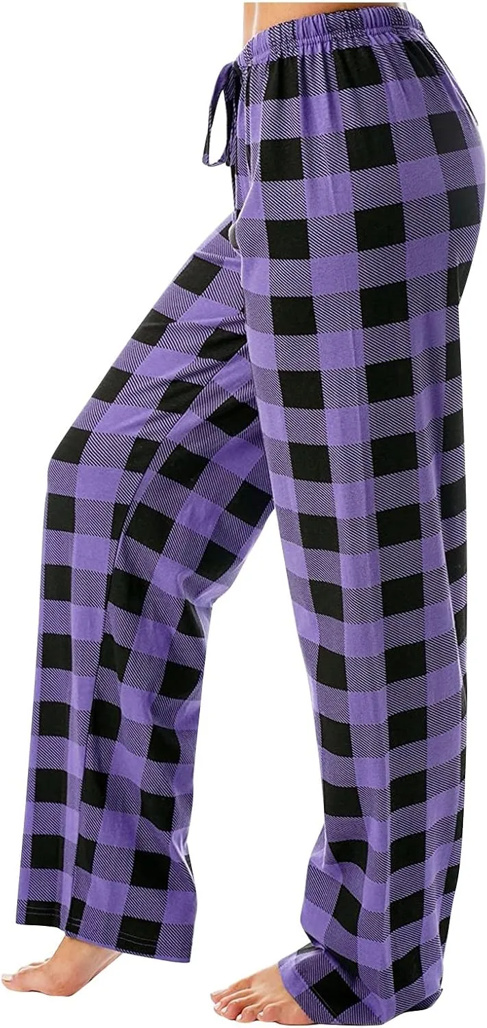 Women Plaid Printed Pants Full Length Long Trousers Sports Pants Business Casual Trousers