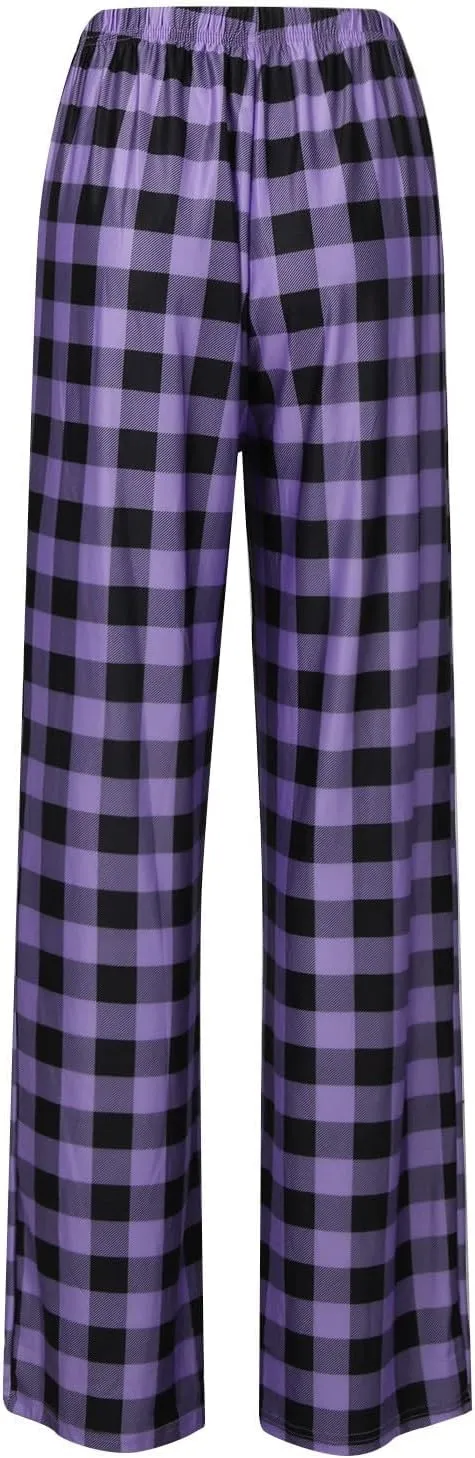 Women Plaid Printed Pants Full Length Long Trousers Sports Pants Business Casual Trousers