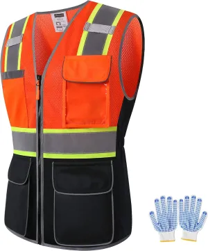 Women Safety Vest, Multi Pockets High Visibility Reflective Breathable Mesh Work Vest For Lady, Durable Zipper