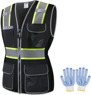 Women Safety Vest, Multi Pockets High Visibility Reflective Breathable Mesh Work Vest For Lady, Durable Zipper