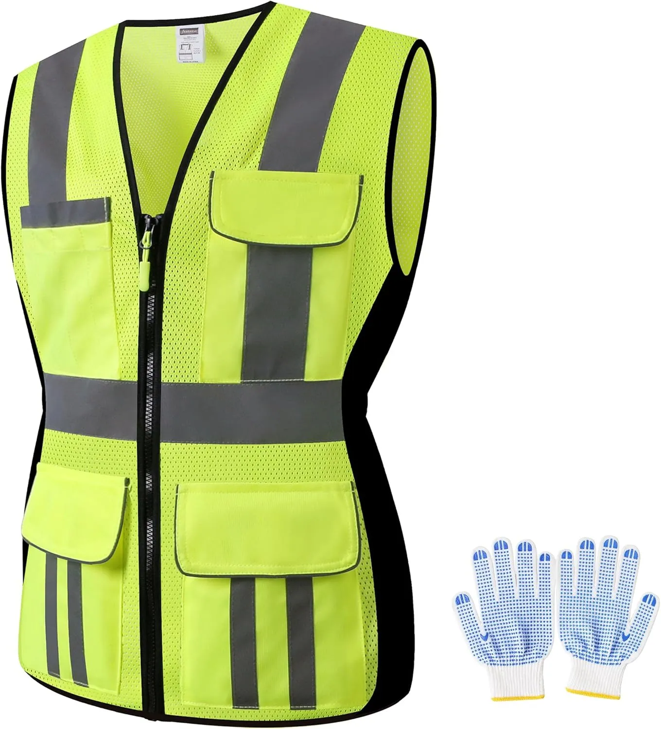 Women Safety Vest, Multi Pockets High Visibility Reflective Breathable Mesh Work Vest For Lady, Durable Zipper
