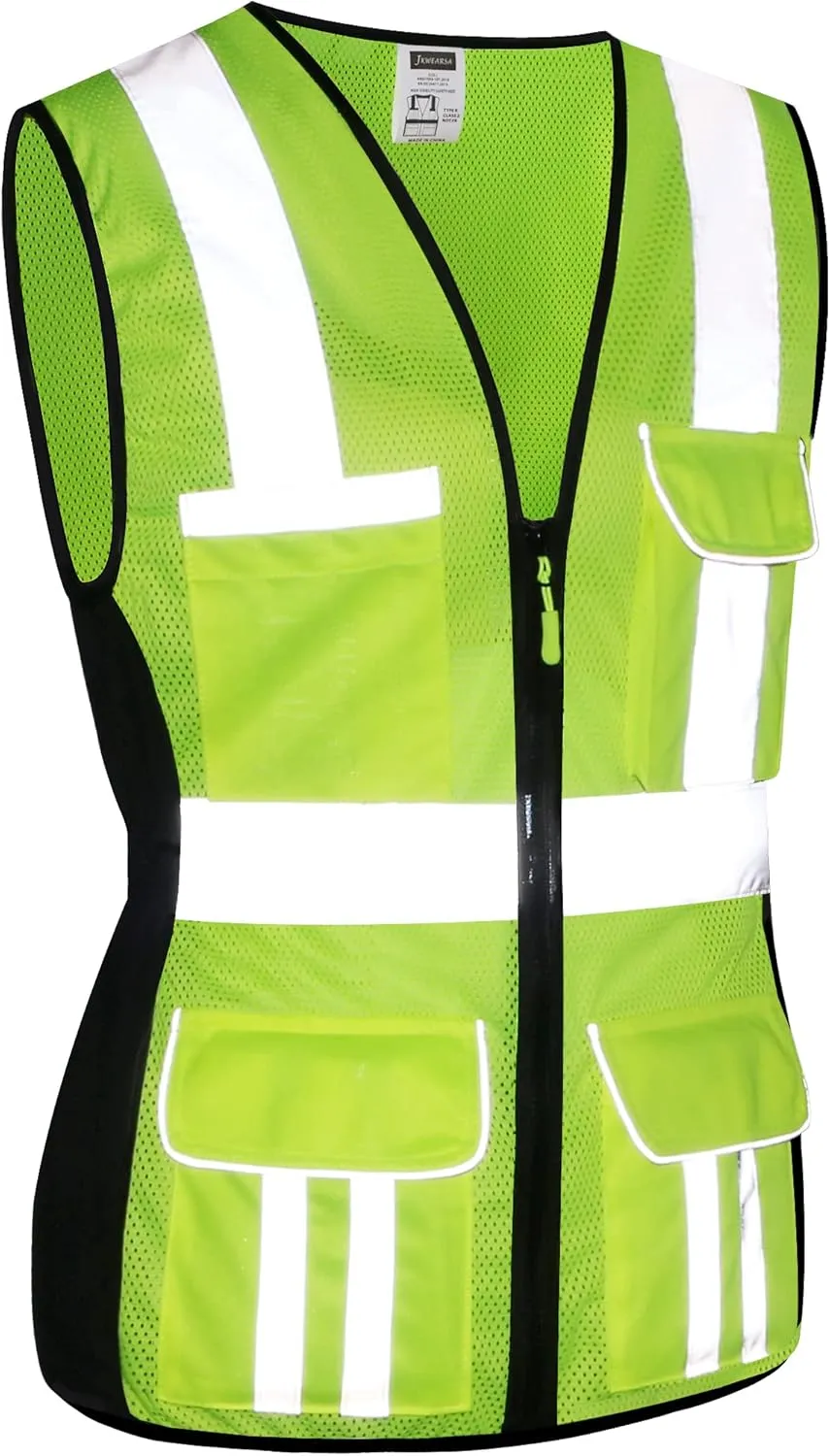 Women Safety Vest, Multi Pockets High Visibility Reflective Breathable Mesh Work Vest For Lady, Durable Zipper