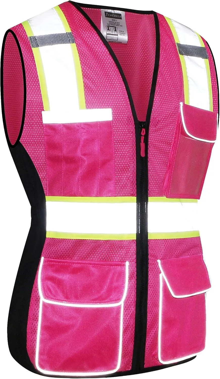 Women Safety Vest, Multi Pockets High Visibility Reflective Breathable Mesh Work Vest For Lady, Durable Zipper